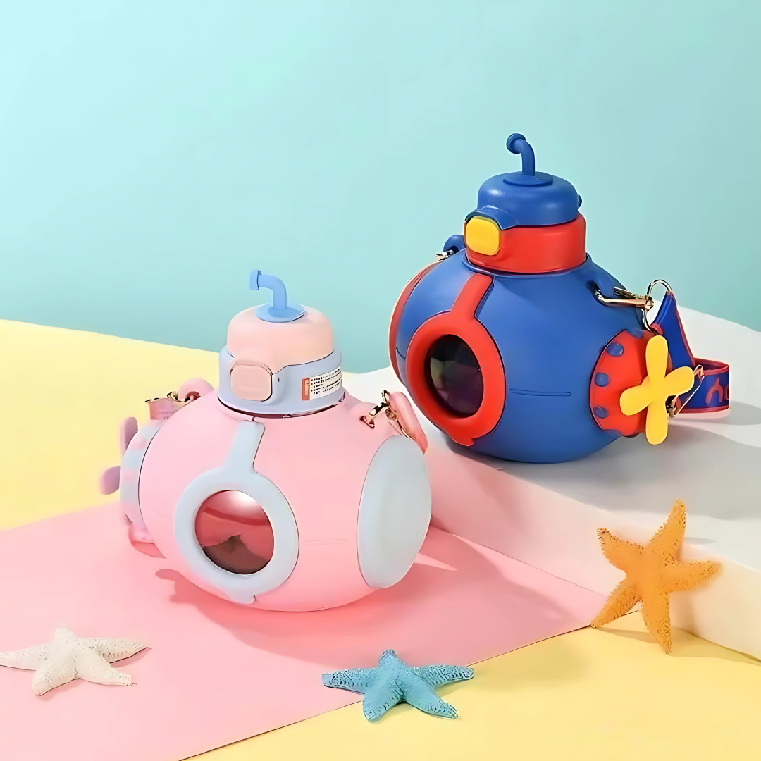 Water Bottle with Straw and Adjustable Shoulder Strap