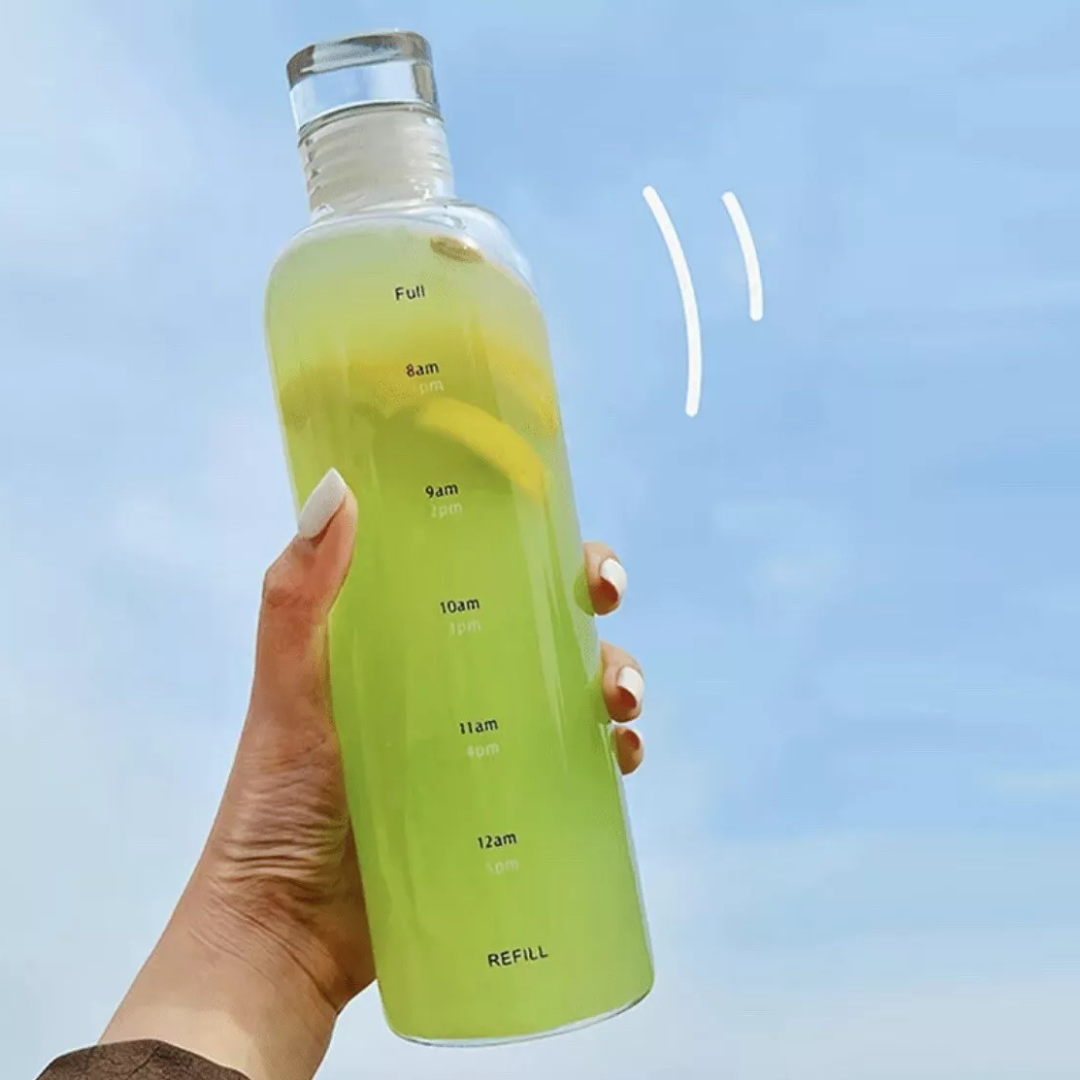Glass Water Bottle With Time Marker