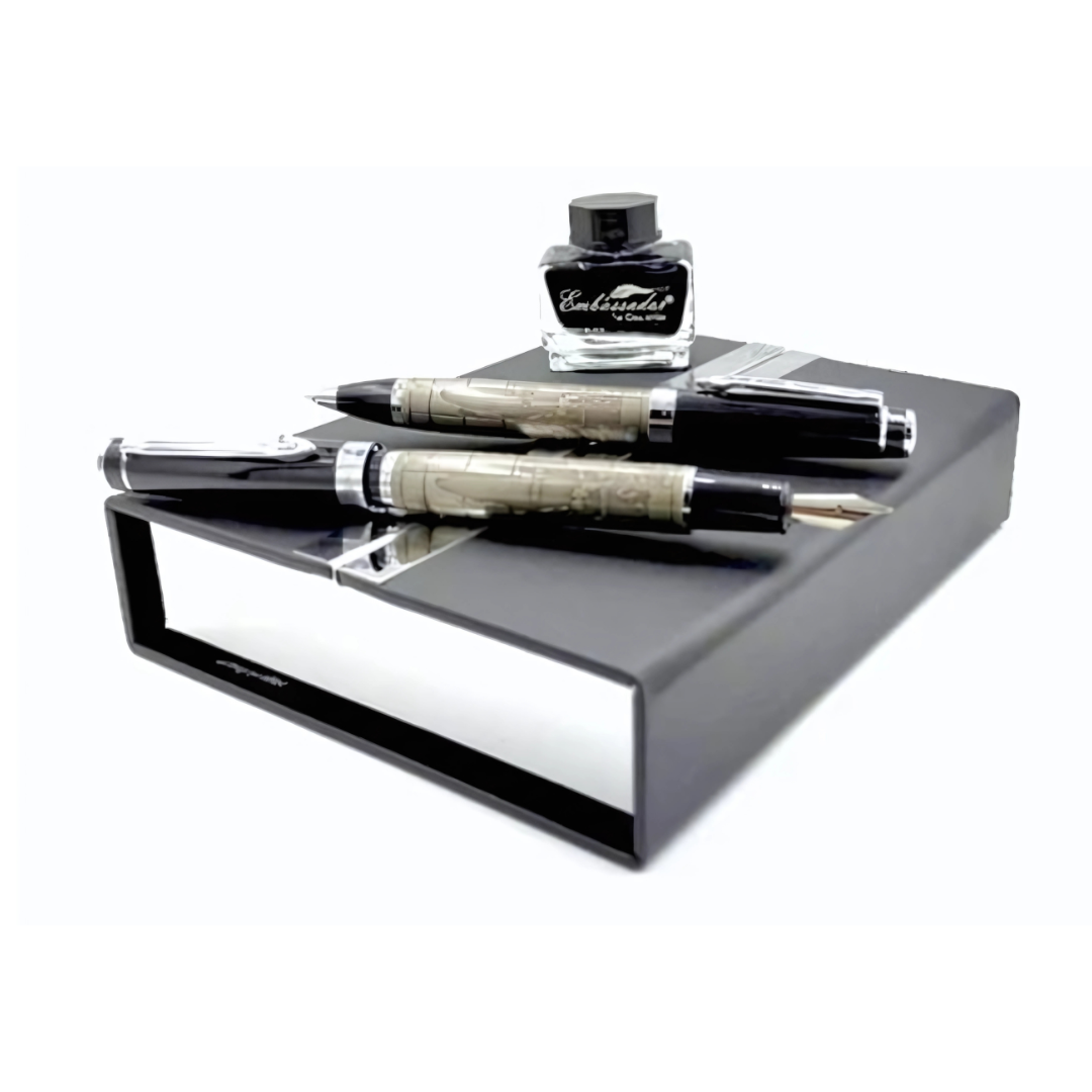 Embassador Premium World Map Design Gift Set Of Fountain and Roller