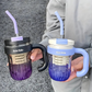 Gradient Striped Straw Cup With Handle