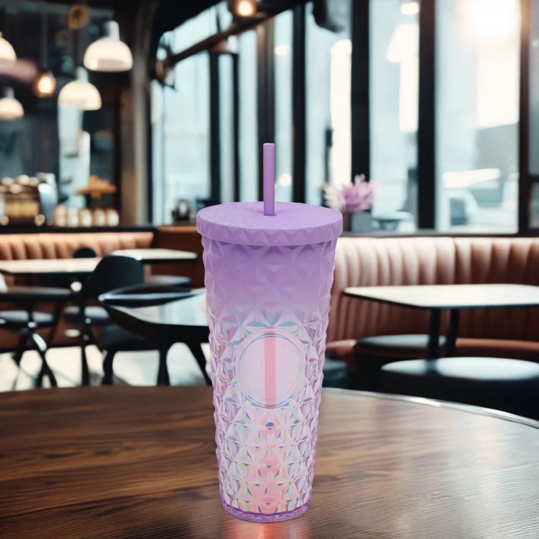 Luxury Diamond-Textured Tumbler with Straw
