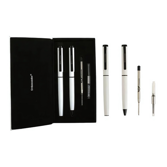 Embassador Black and White Ball Pen Fountain Gift Set