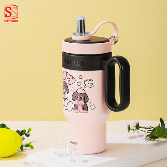 Cute Pink Water Bottle with Handle